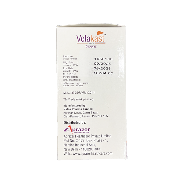 Velakast Софосбувир 400 мг + Велпатасвир 100 мг Aprazer Natco вид сзади Velakast Софосбувир 400 мг + Велпатасвир 100 мг Aprazer Natco вид сзади